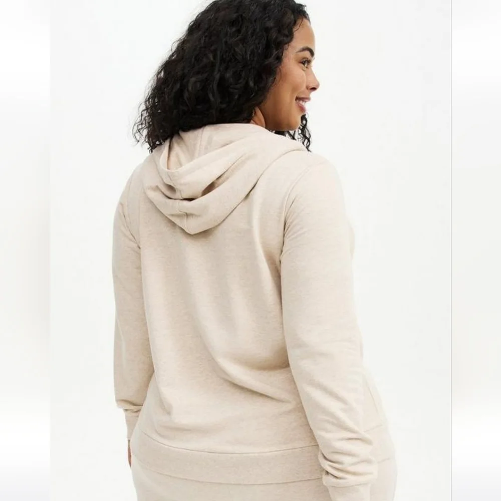 NWOT Torrid Beige Zip-Front Hooded Sweatshirt - Picture 2 of 3